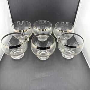 5 Dorothy Thorpe Silver Band Trim Footed Cocktail Glasses MCM Barware Vintage